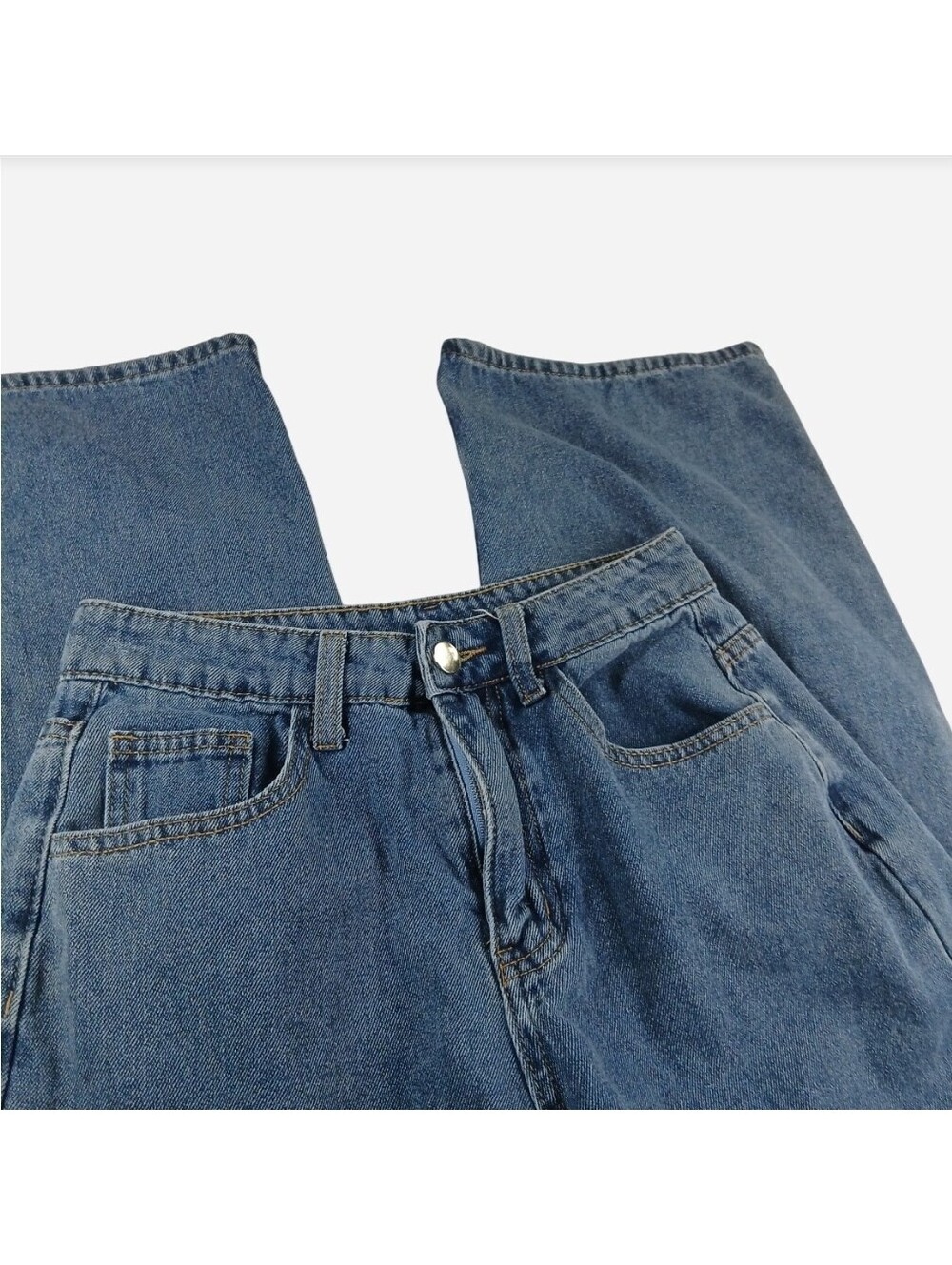 Vintage Style Wide Leg Denim Jeans Medium Wash High Waist Slouchy Skater Small